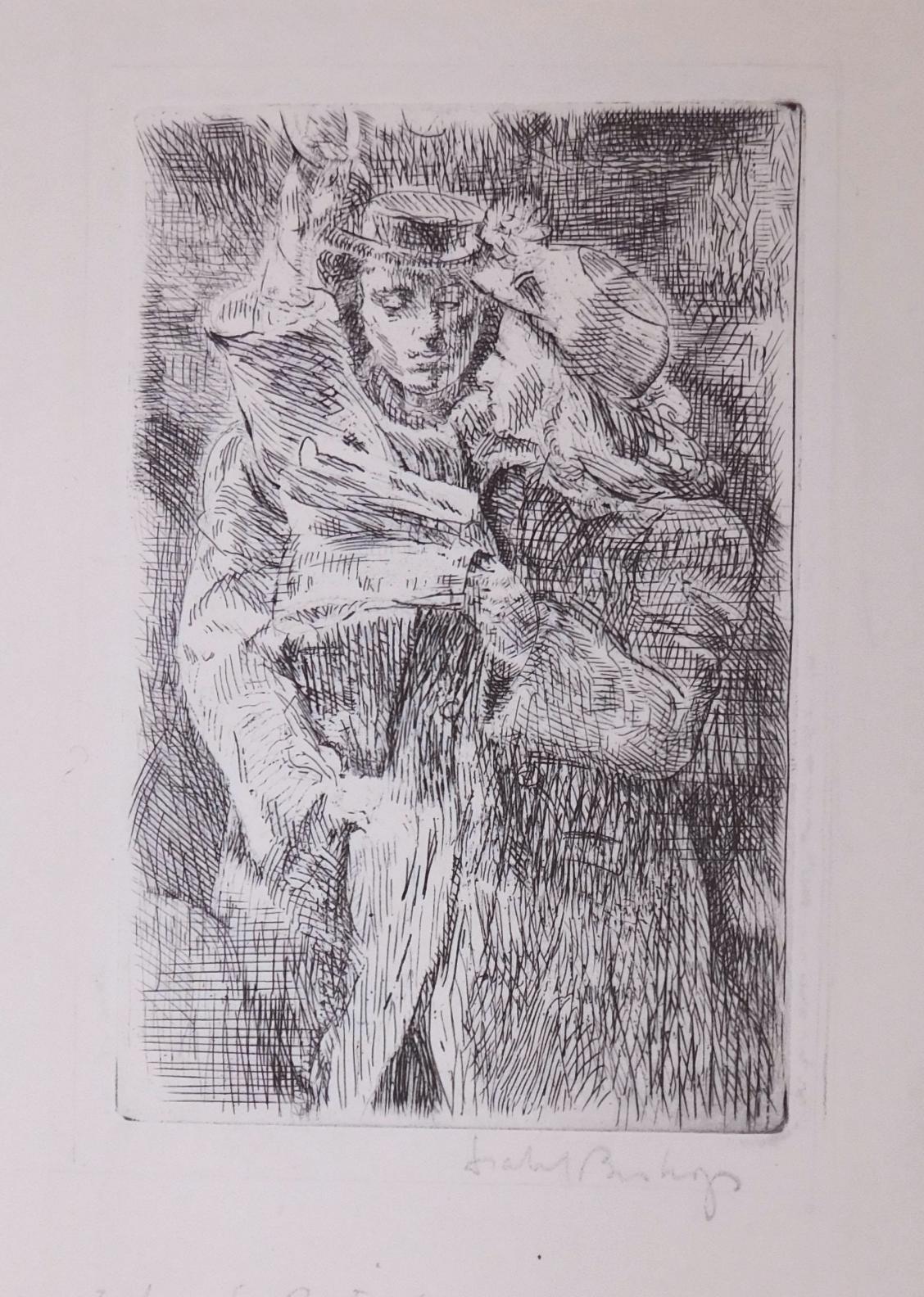 Isabel Bishop Original Etching & Drypoint, 1947. Titled: “In the Bus.” 
Printed for the Miniature Print Society. Pencil signed lower right.
The image size is: 4 3/4"h x 5 1/8"w. Sheet size is: 8 ½"h x 7"w. 
The print presents in a four-ply museum