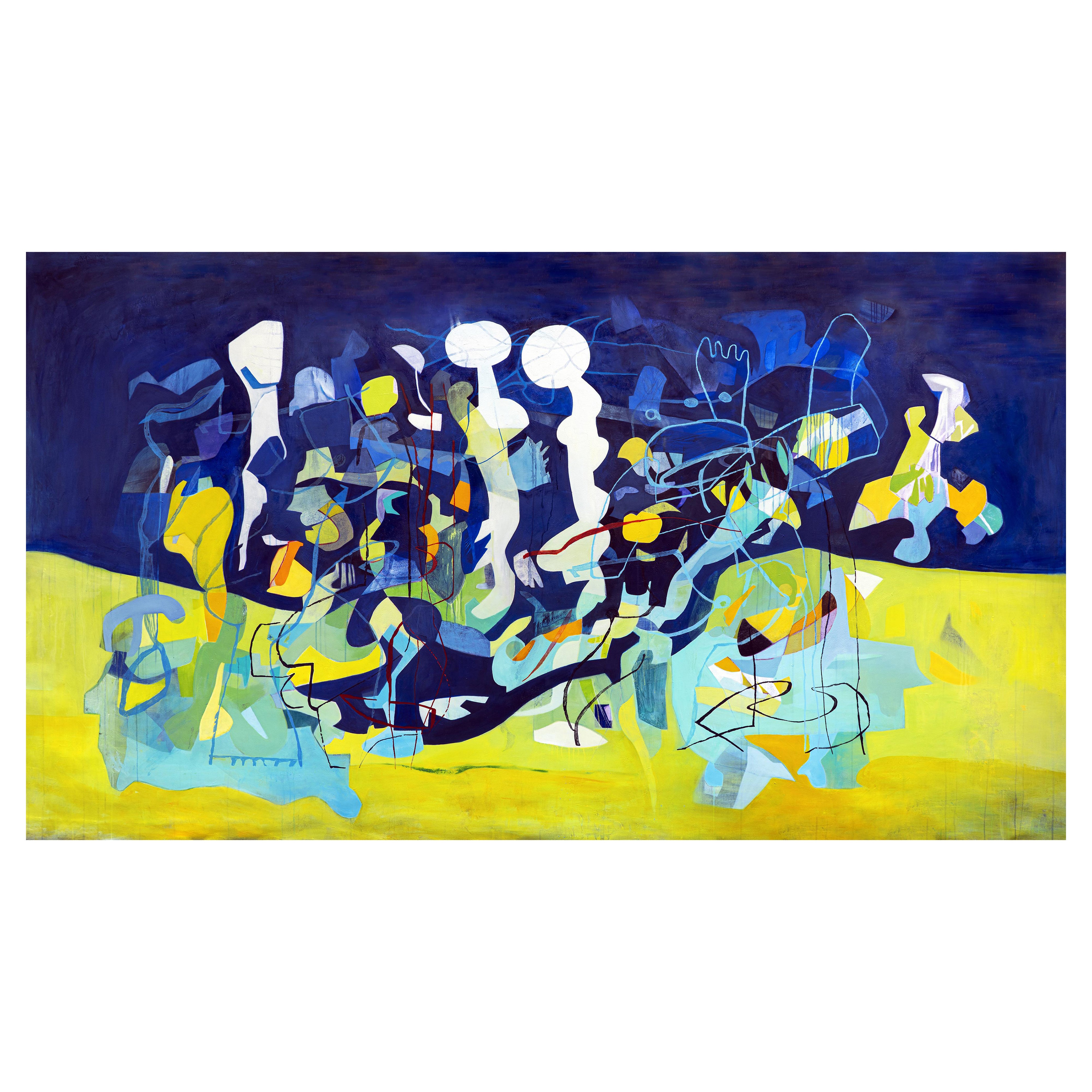 Isabel Brinck Abstraktes Ölgemälde auf Leinwand Titel "Es gibt Menschen auf dem Mond"