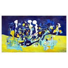 Isabel Brinck Pittura ad olio astratta su tela Titolo "C'è gente sulla luna"