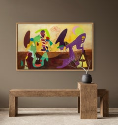 Pittura astratta su tela di Isabel Brinck intitolata "Lo scoiattolo che sussurra".