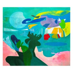 Pittura astratta originale su tela di Isabel Brinck intitolata "Rain Check".