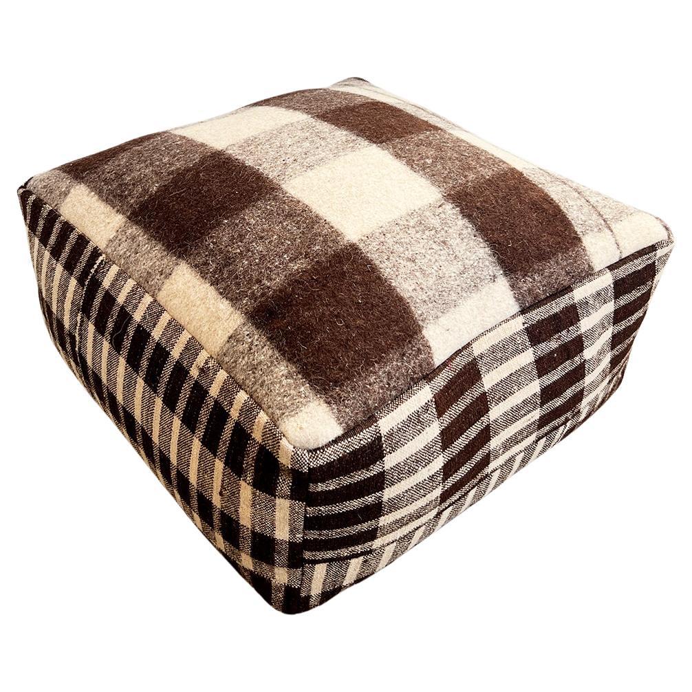 Isabel Brown and Cream Checkered Square Pouf Ottoman