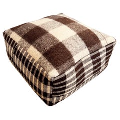 Isabel Brown and Cream Checkered Square Pouf Ottoman