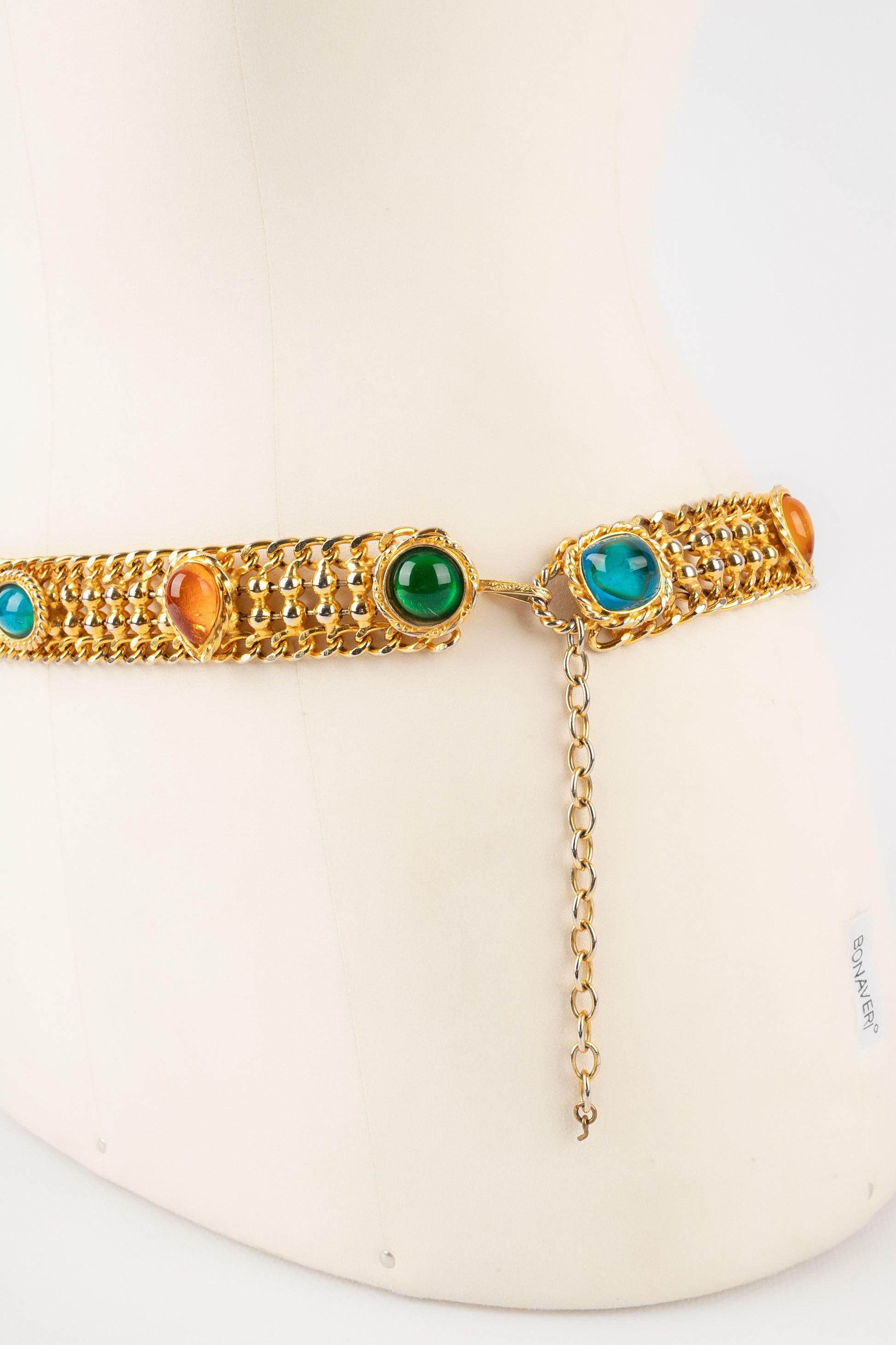 Beige Isabel Canovas Belt with Multicolored Glass Paste Cabochons For Sale
