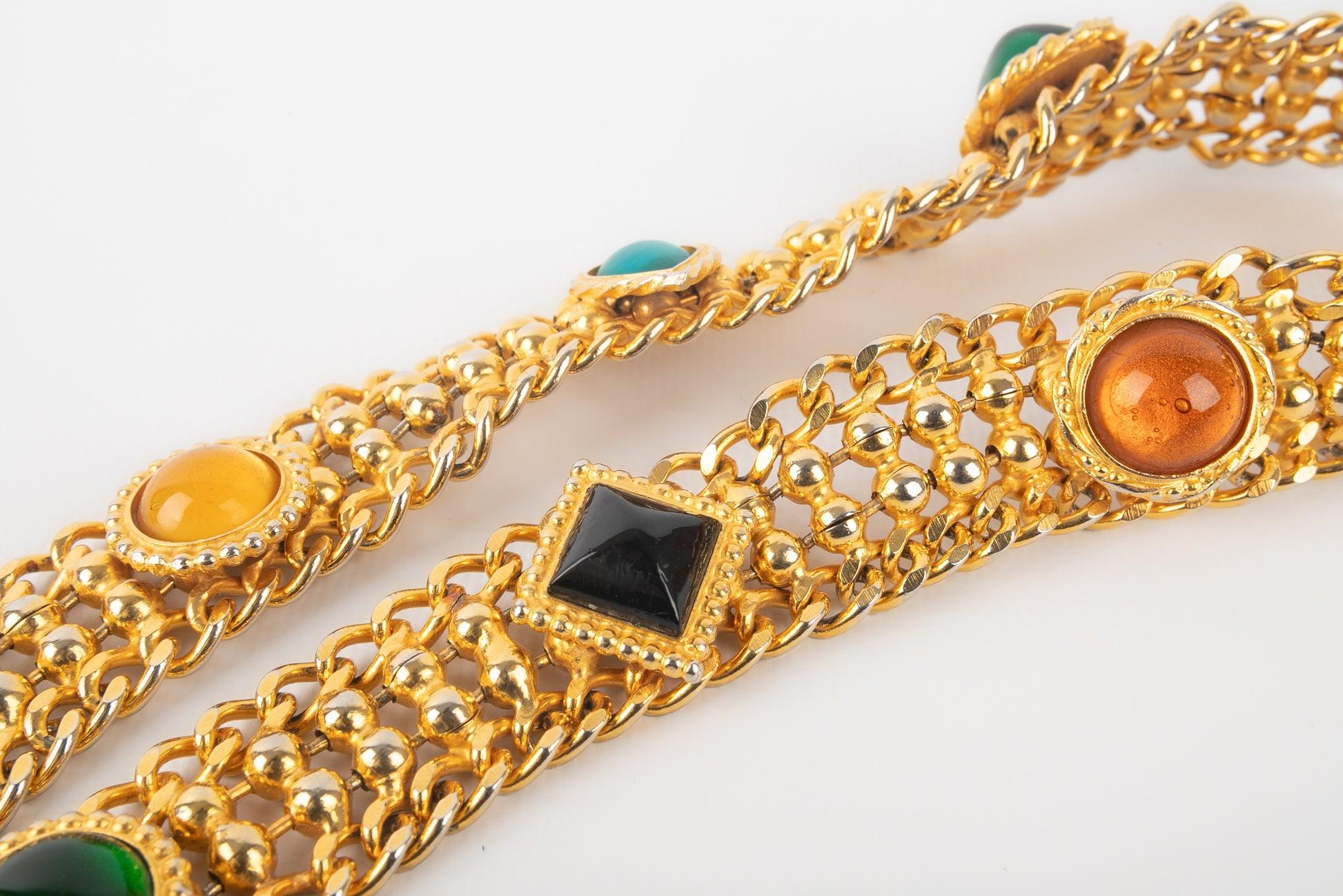 Isabel Canovas Belt with Multicolored Glass Paste Cabochons In Good Condition For Sale In SAINT-OUEN-SUR-SEINE, FR