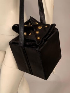 Isabel Canovas Black Leather Beehive Box Bag with Applied Bees