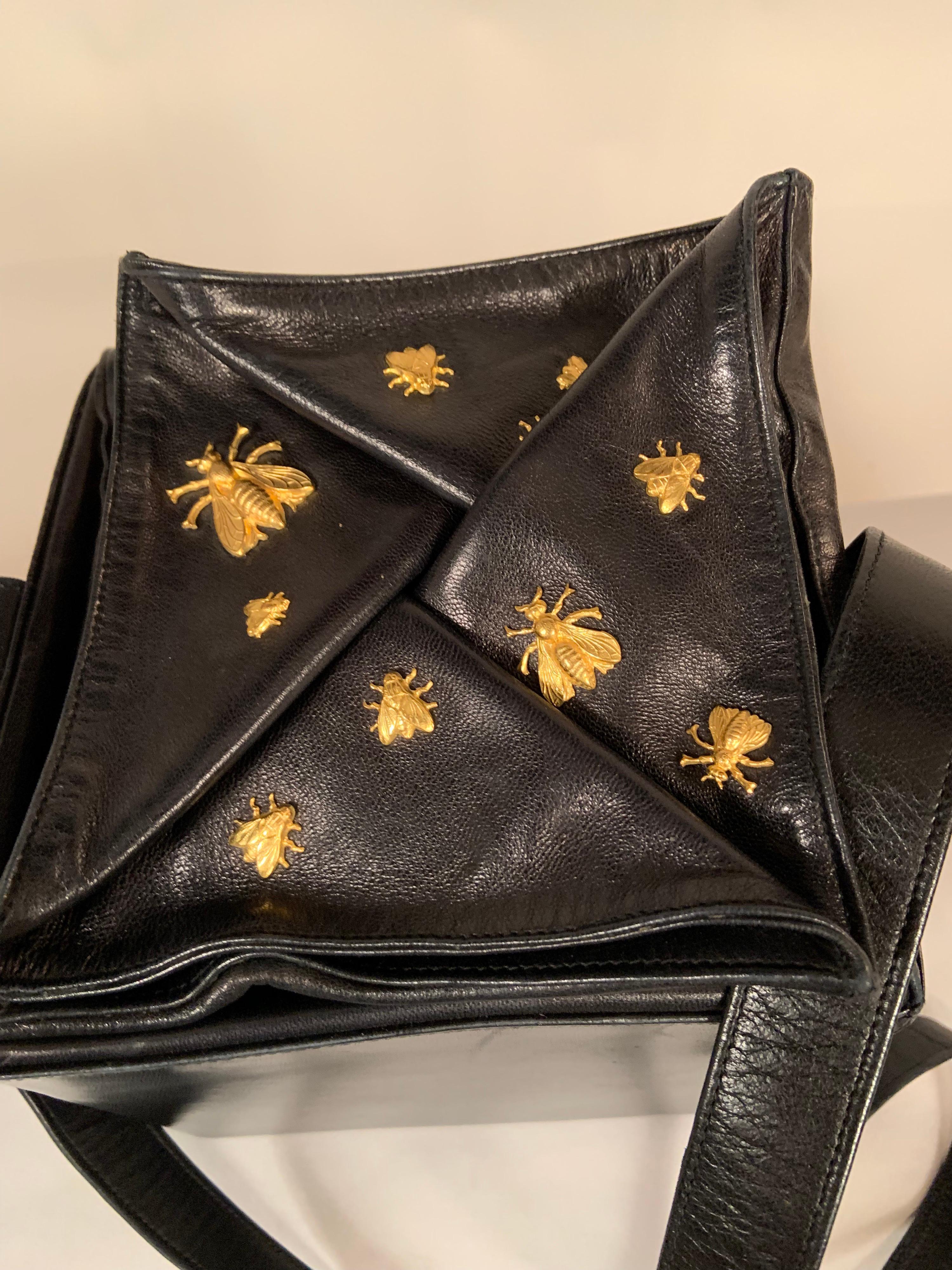Women's Isabel Canovas Black Leather Beehive Box Bag with Applied Bees
