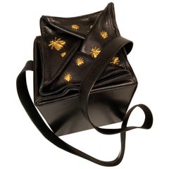 Isabel Canovas Black Leather Beehive Box Bag with Applied Bees