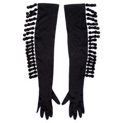 Isabel Canovas Black Silk Long Tassel Gloves circa 1990s