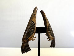 Isabel Canovas Pendientes de clip de pájaro de madera tallada