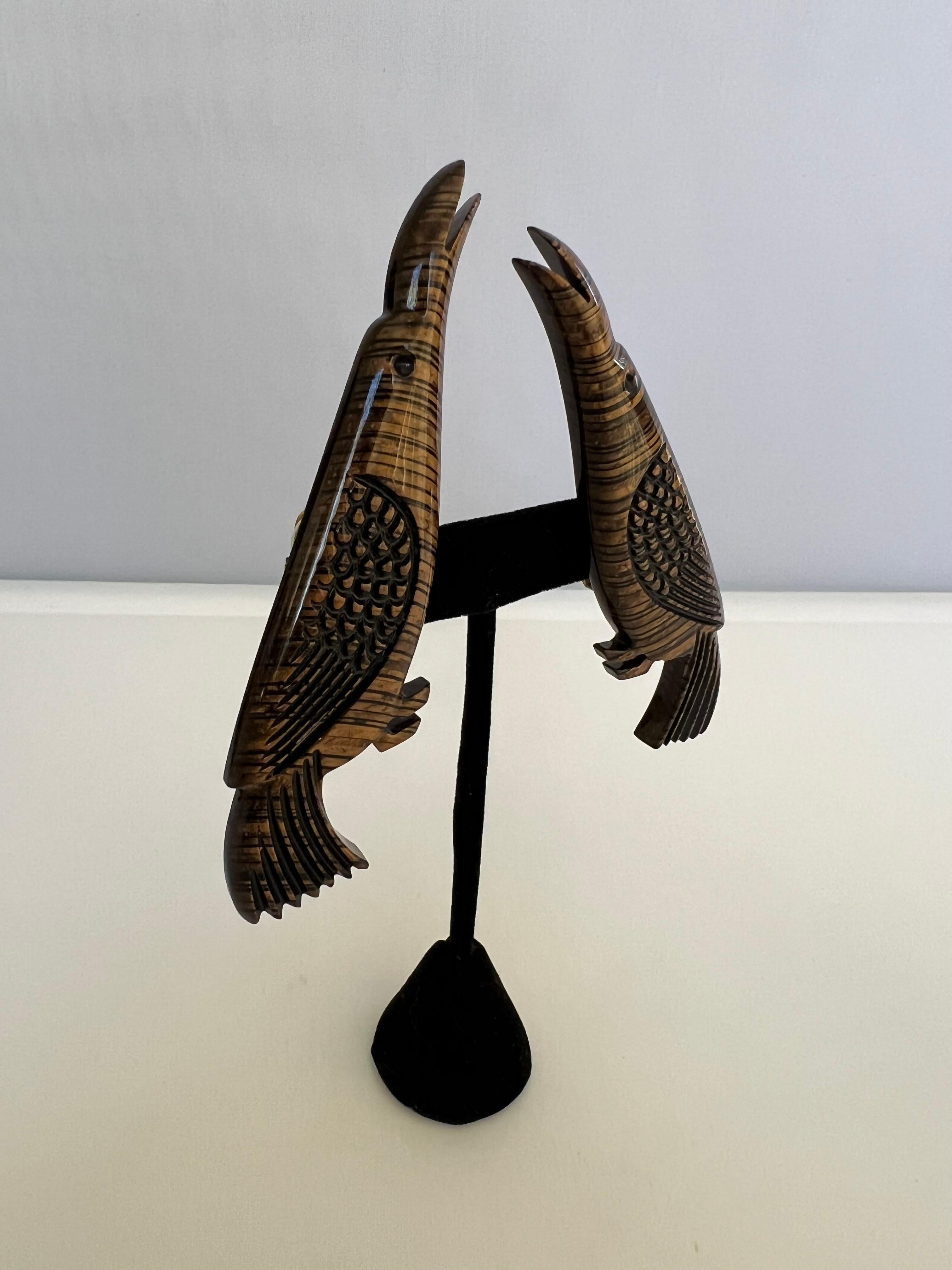 Artisan Isabel Canovas Carved Wood Bird Clip-on Earrings For Sale