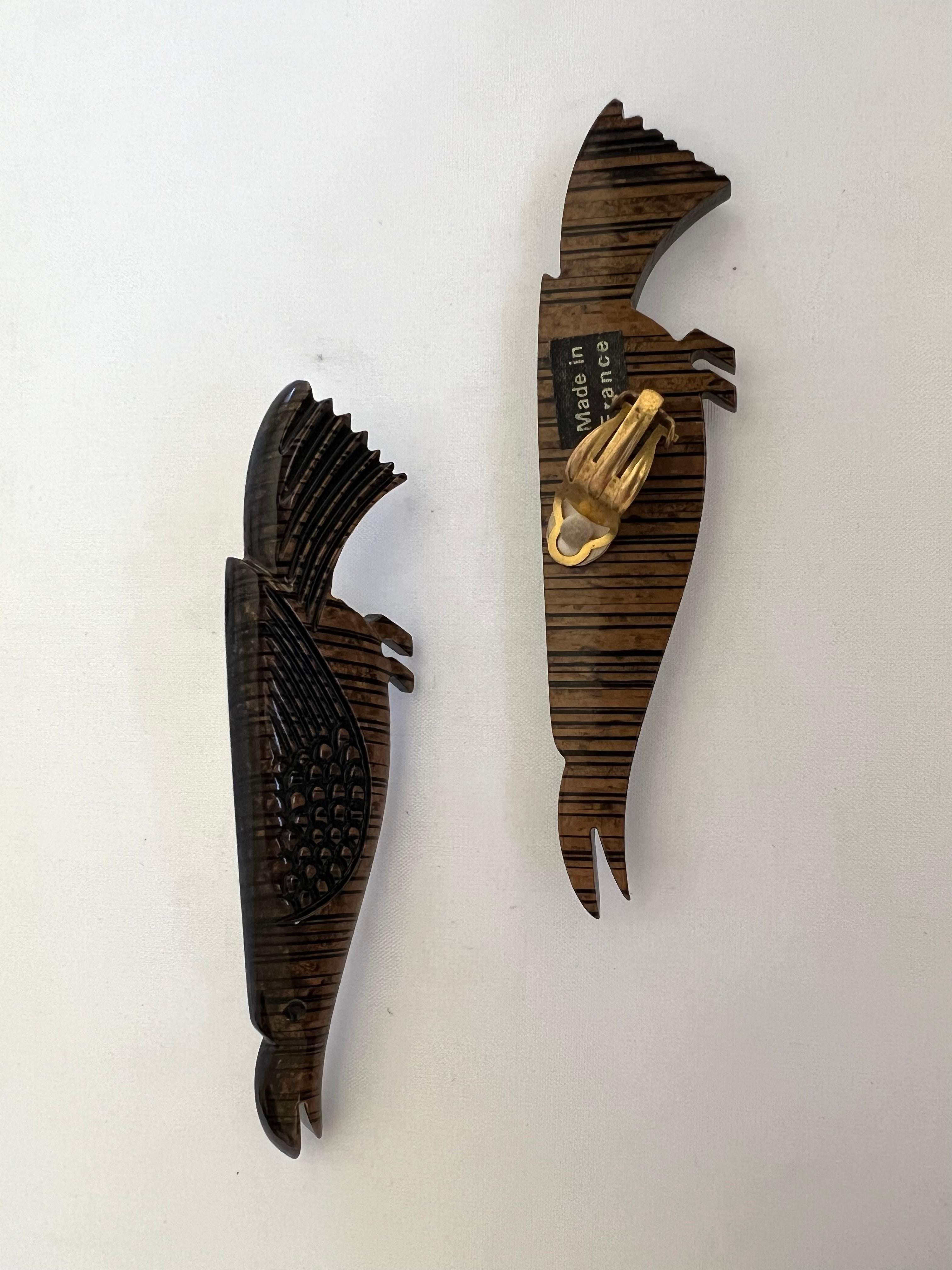 Women's Isabel Canovas Carved Wood Bird Clip-on Earrings For Sale