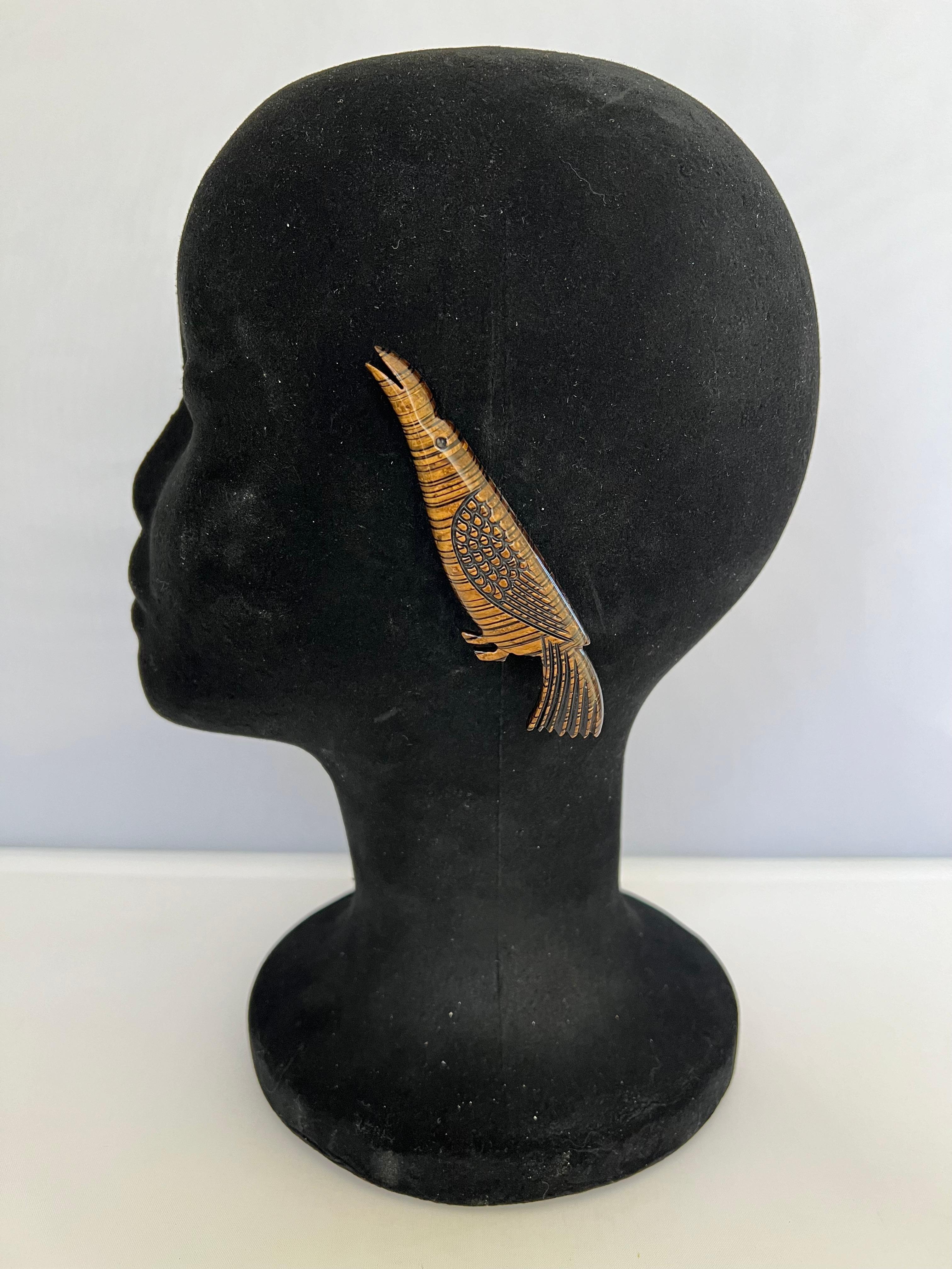 Isabel Canovas Carved Wood Bird Clip-on Earrings For Sale 1