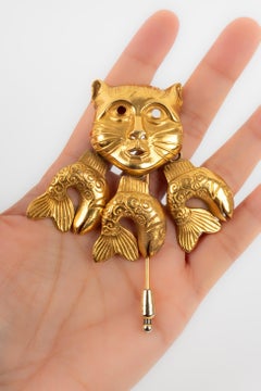 Isabel Canovas Cat Brooch in Gold-Plated Metal