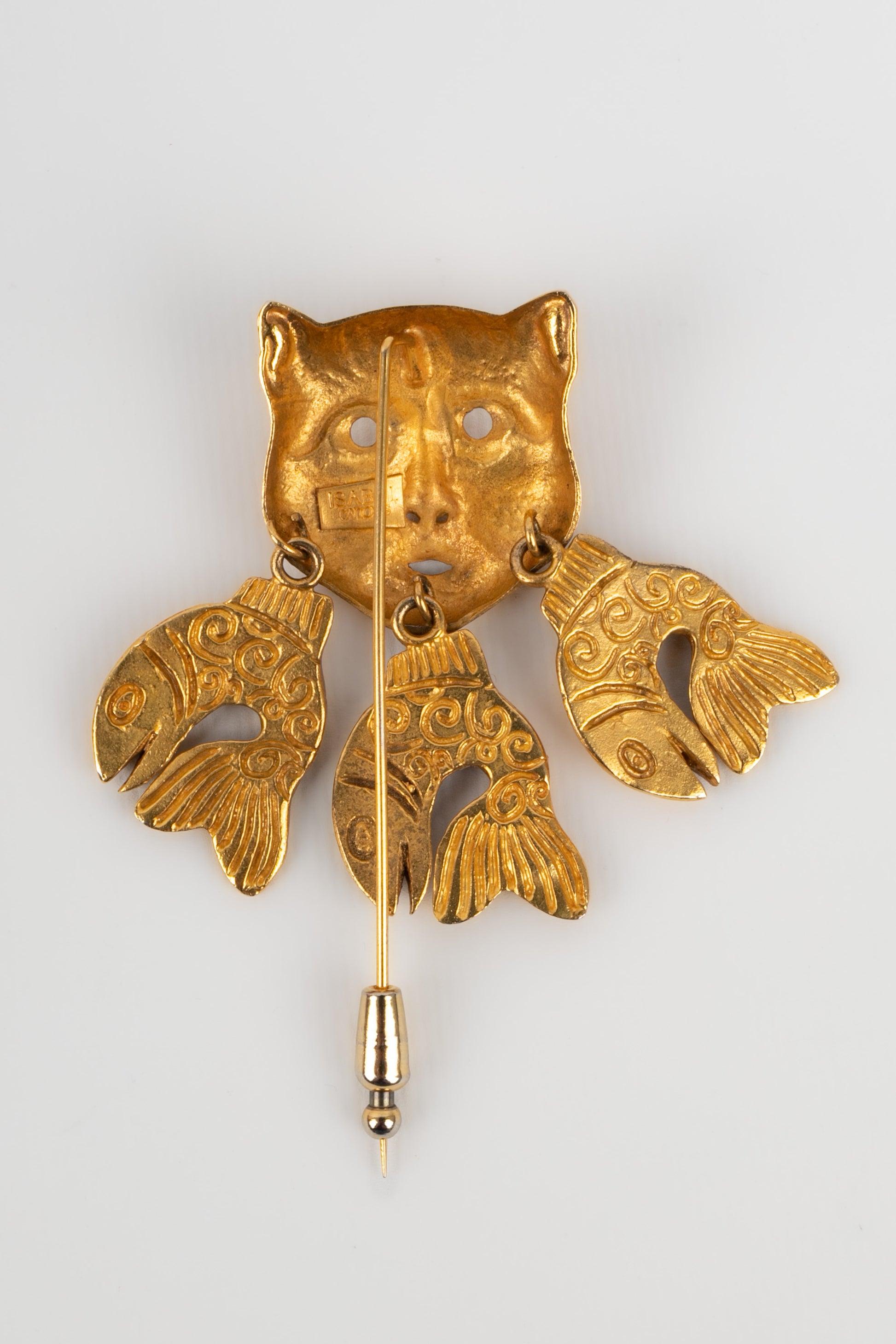 Isabel Canovas Cat Brooch in Gold-Plated Metal In Excellent Condition For Sale In SAINT-OUEN-SUR-SEINE, FR
