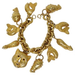 Isabel Canovas Cat Fish Charm Bracelet circa 1980s