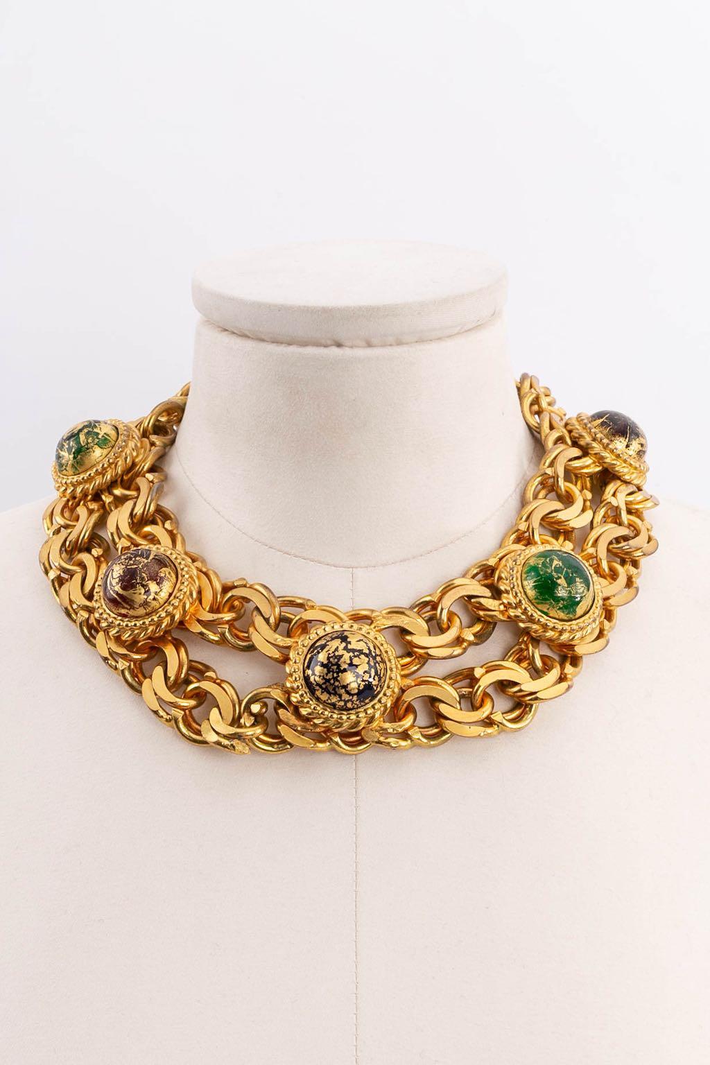 Isabel Canovas Double Chain Short Necklace in Gold Metal In Excellent Condition For Sale In SAINT-OUEN-SUR-SEINE, FR