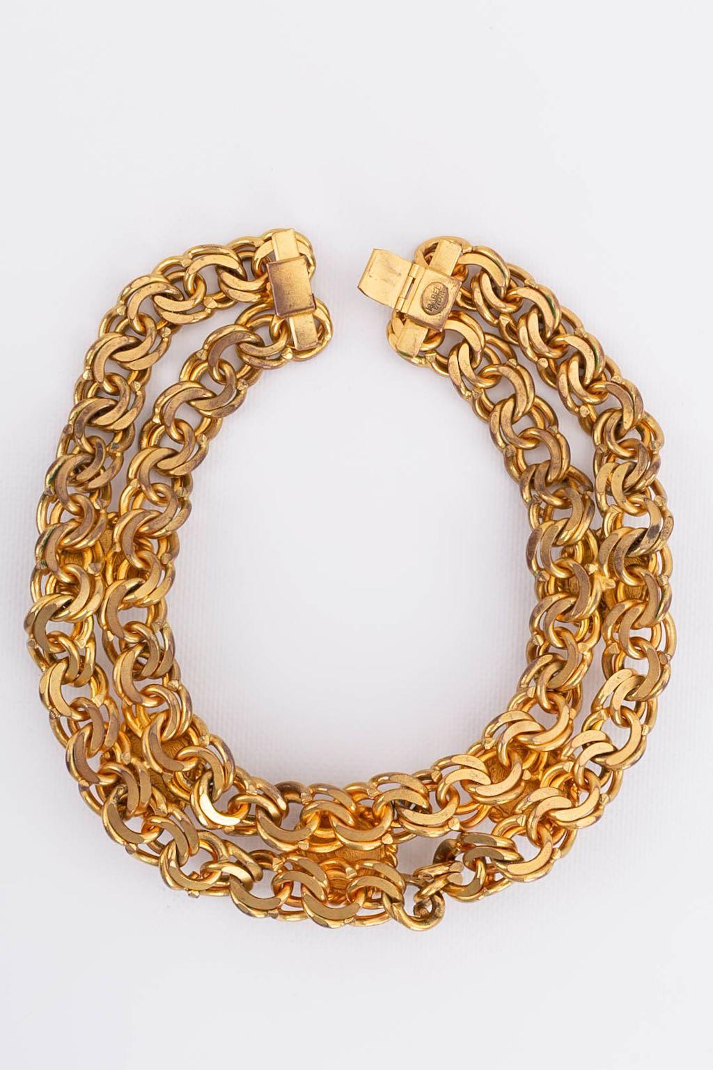 Women's Isabel Canovas Double Chain Short Necklace in Gold Metal For Sale