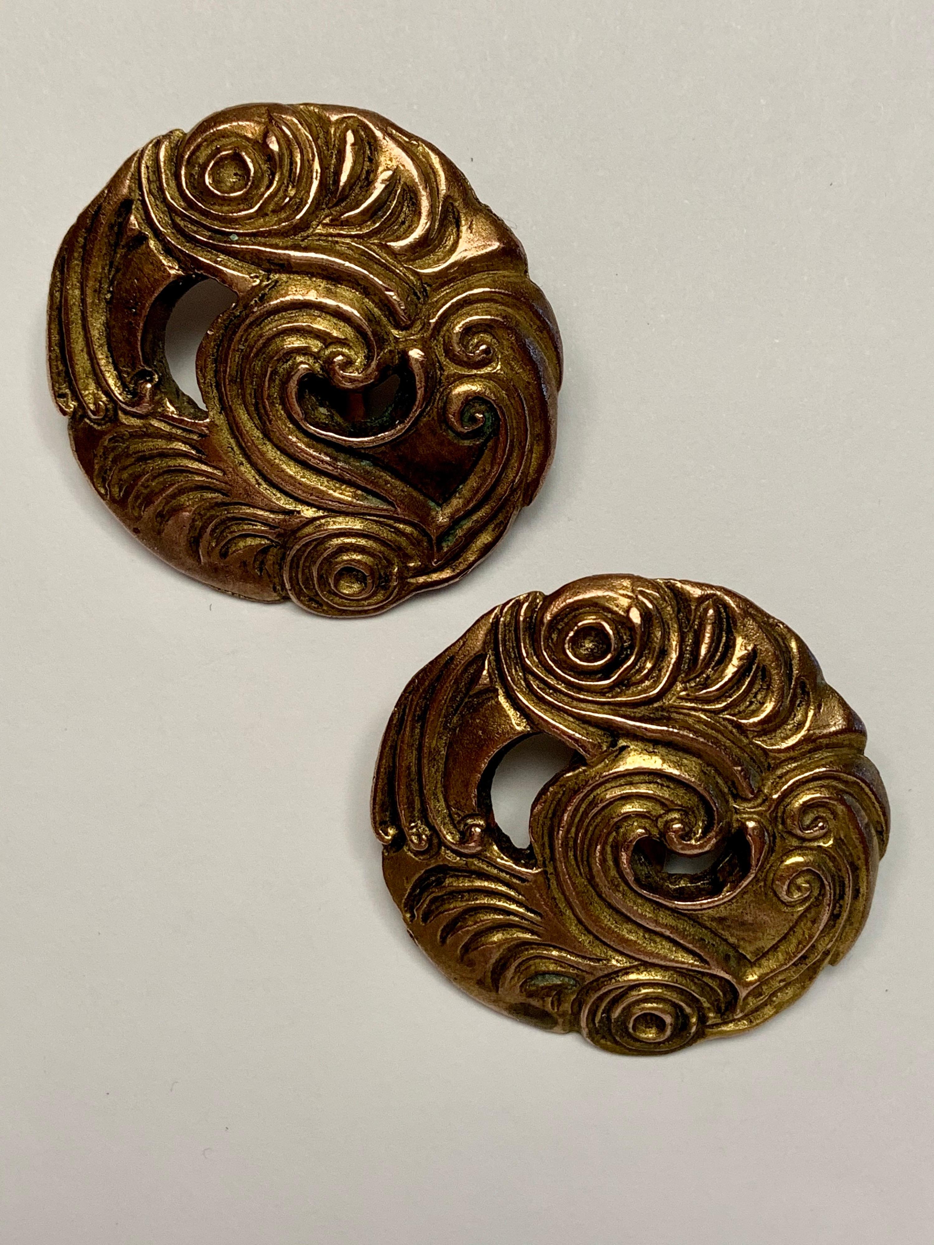 Isabel Canovas Gilt Bronze Swirling Wave Design Clip Earrings 1