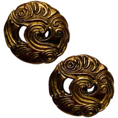 Isabel Canovas Gilt Bronze Swirling Wave Design Clip Earrings