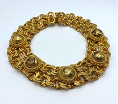 Isabel Canovas Gold Chain with Art Glass Cabochon 1980s Collar Necklace