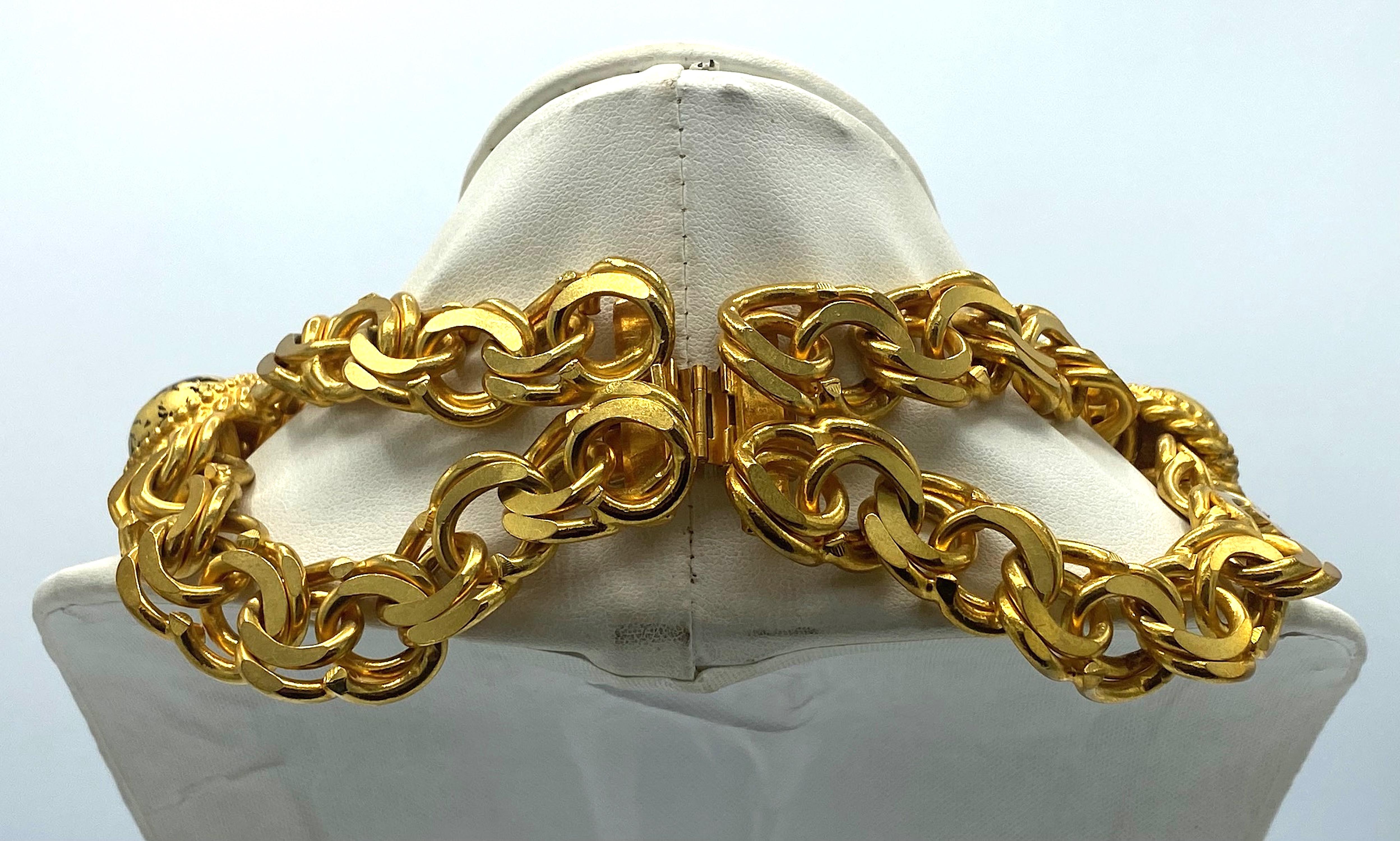 Women's Isabel Canovas Gold Chain with Art Glass Cabochon 1980s Collar Necklace