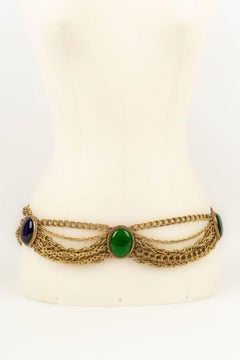 Isabel Canovas Golden Chains and Imposing Glass Cabochons Belt