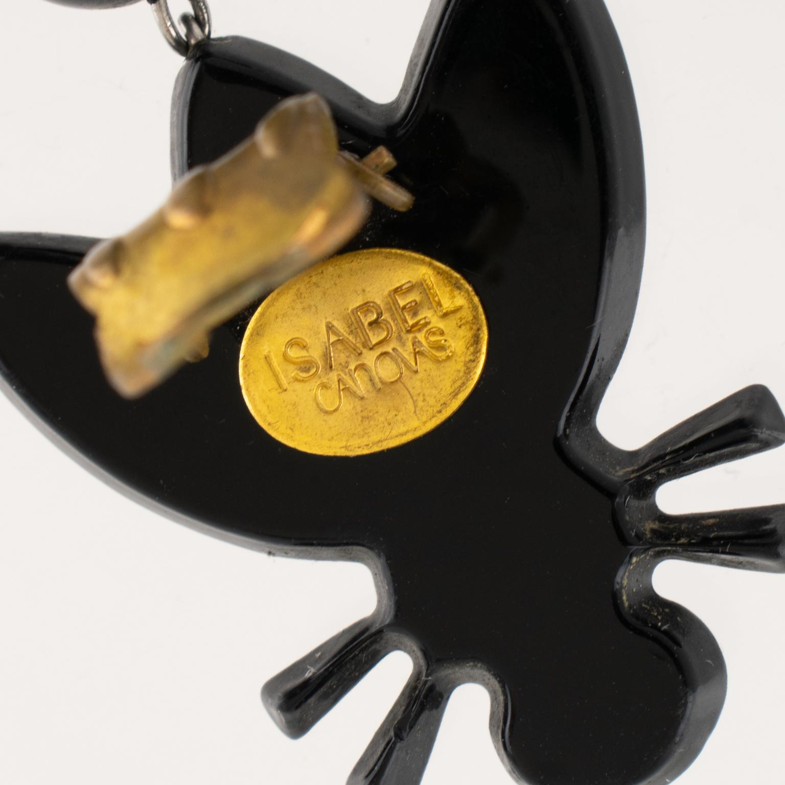 Isabel Canovas Lizard and HoneyBee Resin Dangle Carved Clip-on Earrings For Sale 3