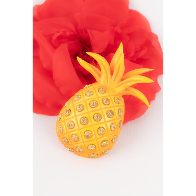 Isabel Canovas Orange Bakelite Canovas Pineapple Brooch For Sale 2