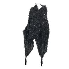 Isabel Canovas Rare Black Silk Sequin Ribbon & Tassel Evening Wrap