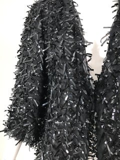 Isabel Canovas Rare Black Silk Sequin Ribbons & Tassels Evening Coat 1980s