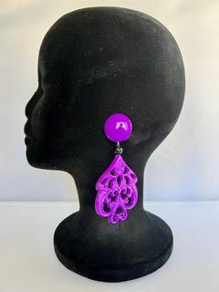 Isabel Canovas Spanish Mantilla Purple Galalith Statement Earrings