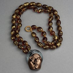 ISABEL CANOVAS Turban Head Multi Strand Gold Foil Murano Glass Bead Necklace