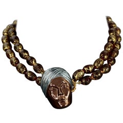 ISABEL CANOVAS Turban Head Multi Strand Gold Foil Murano Glass Bead Necklace