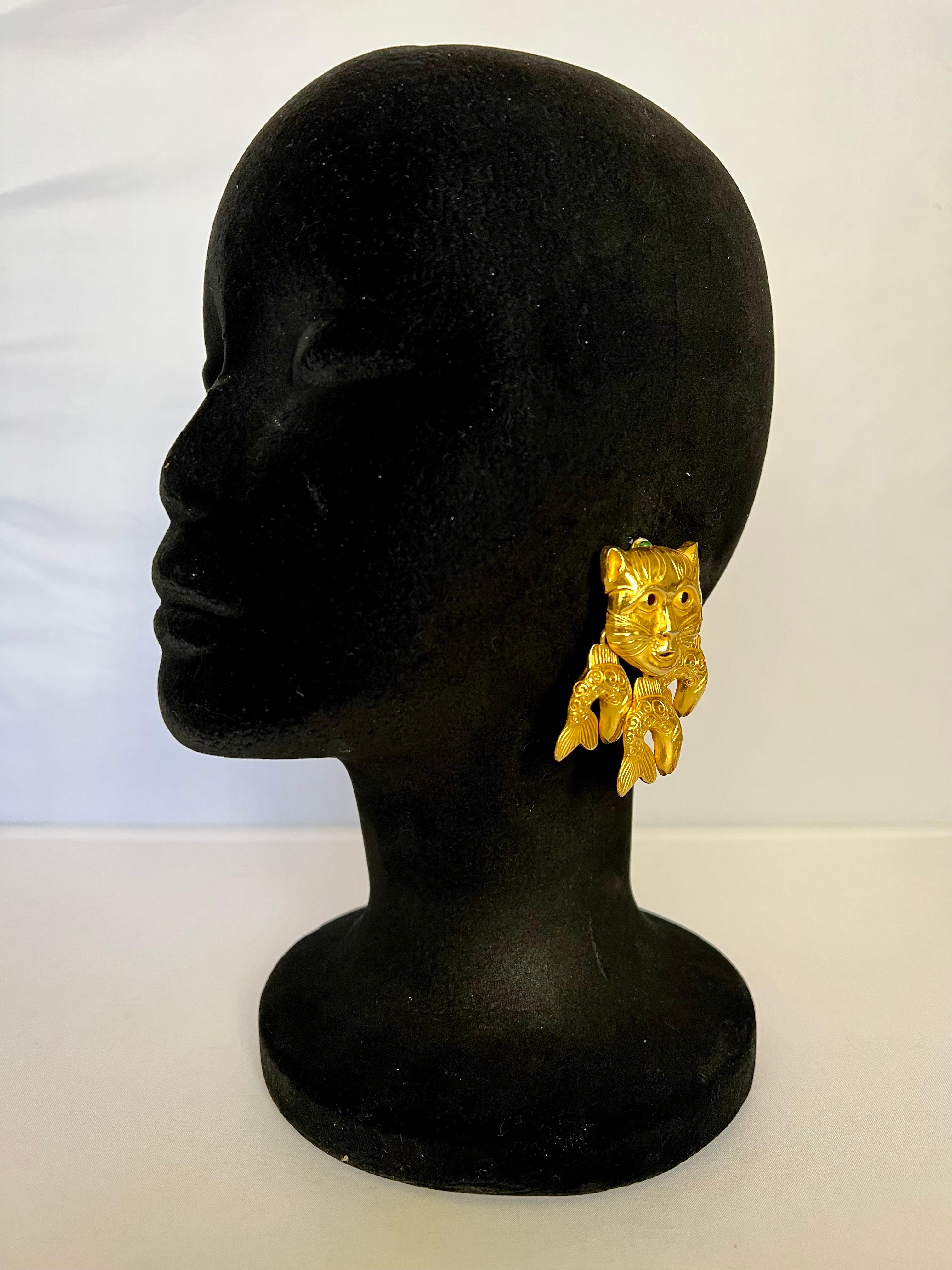Isabel Canovas Vintage-Ohrringe mit vergoldeter Katze (Kunsthandwerker*in) im Angebot
