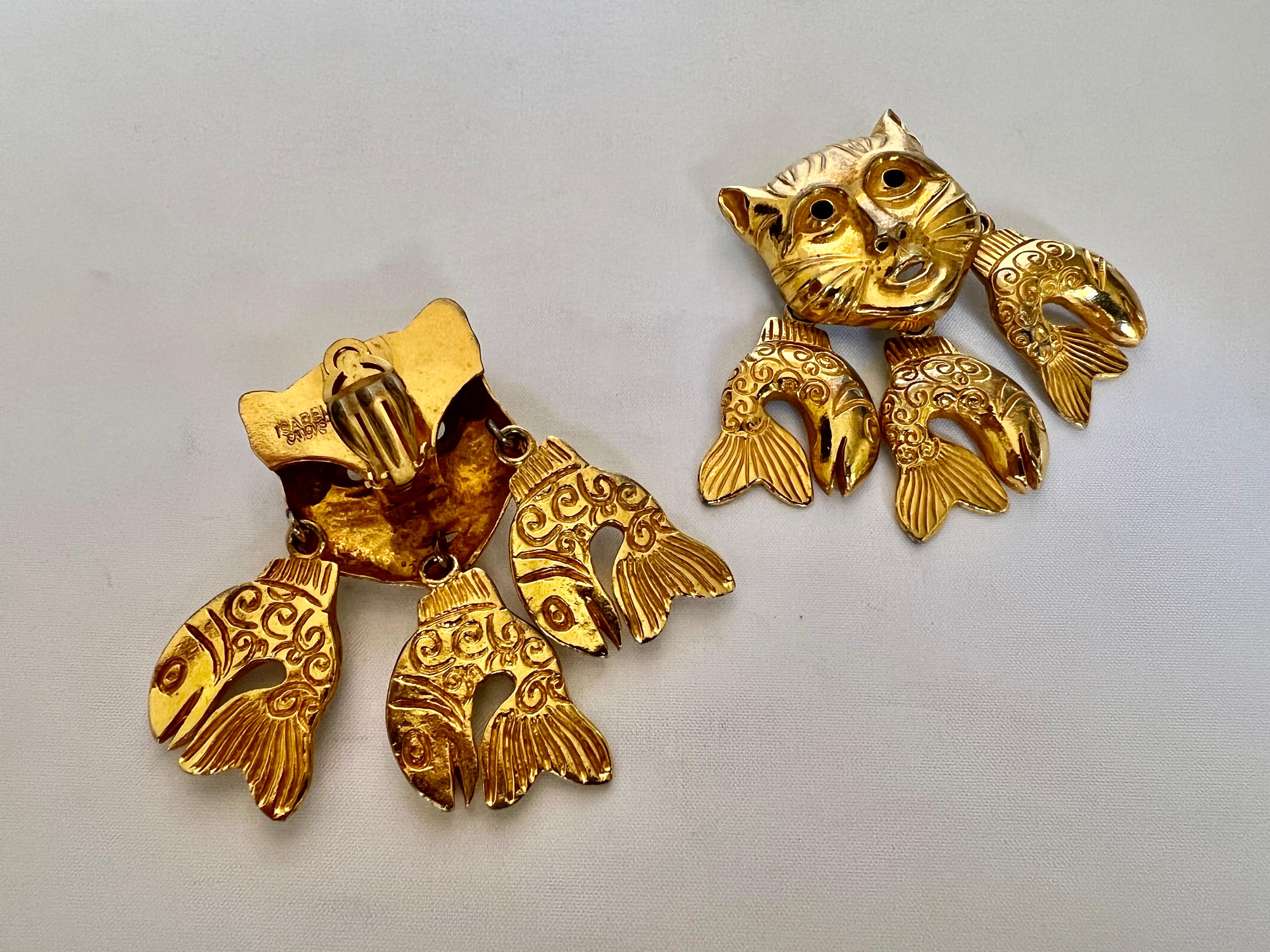 Isabel Canovas Vintage-Ohrringe mit vergoldeter Katze im Angebot 1