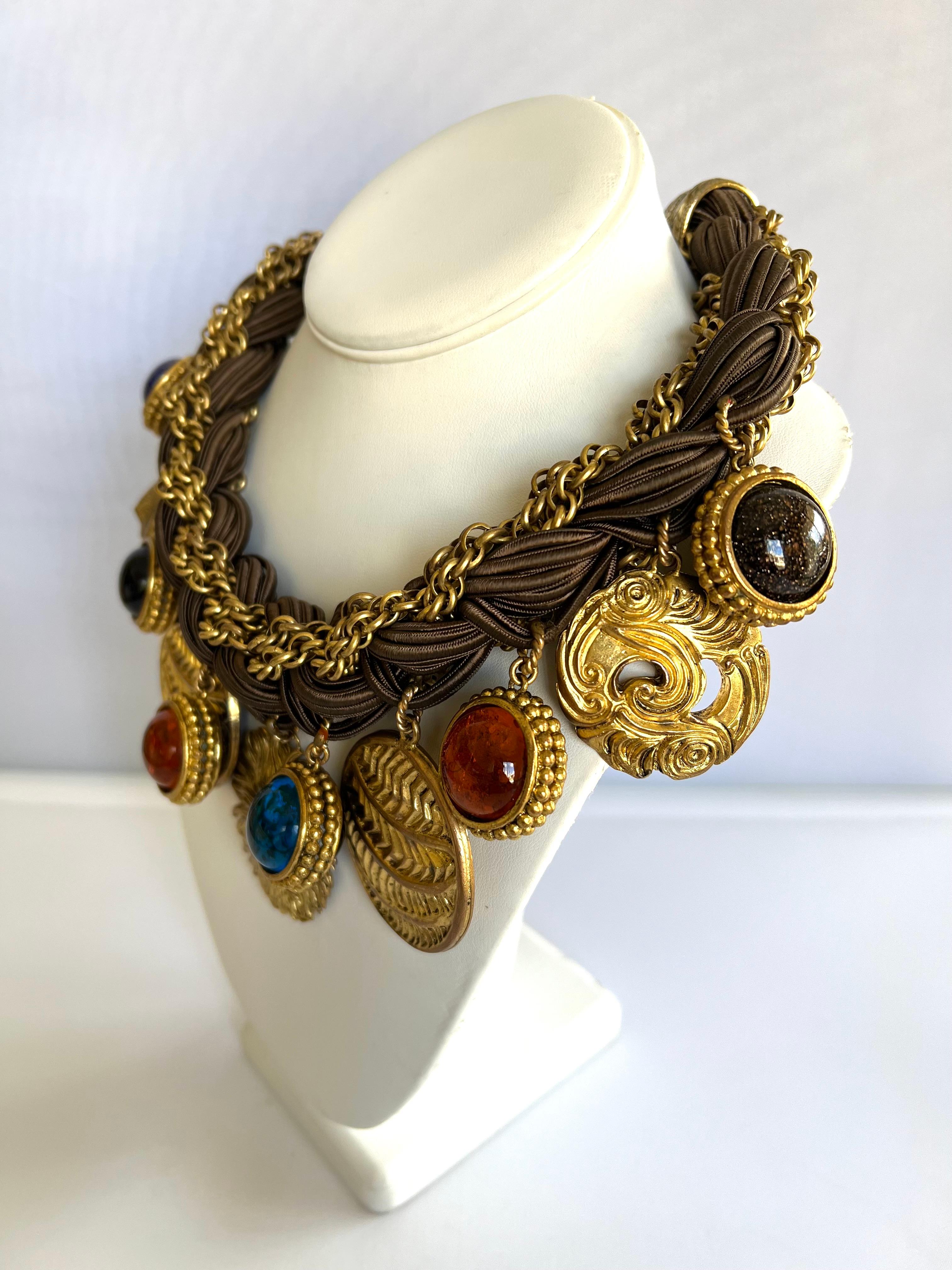 Artisan Isabel Canovas Vintage Gilt Charm Necklace  For Sale