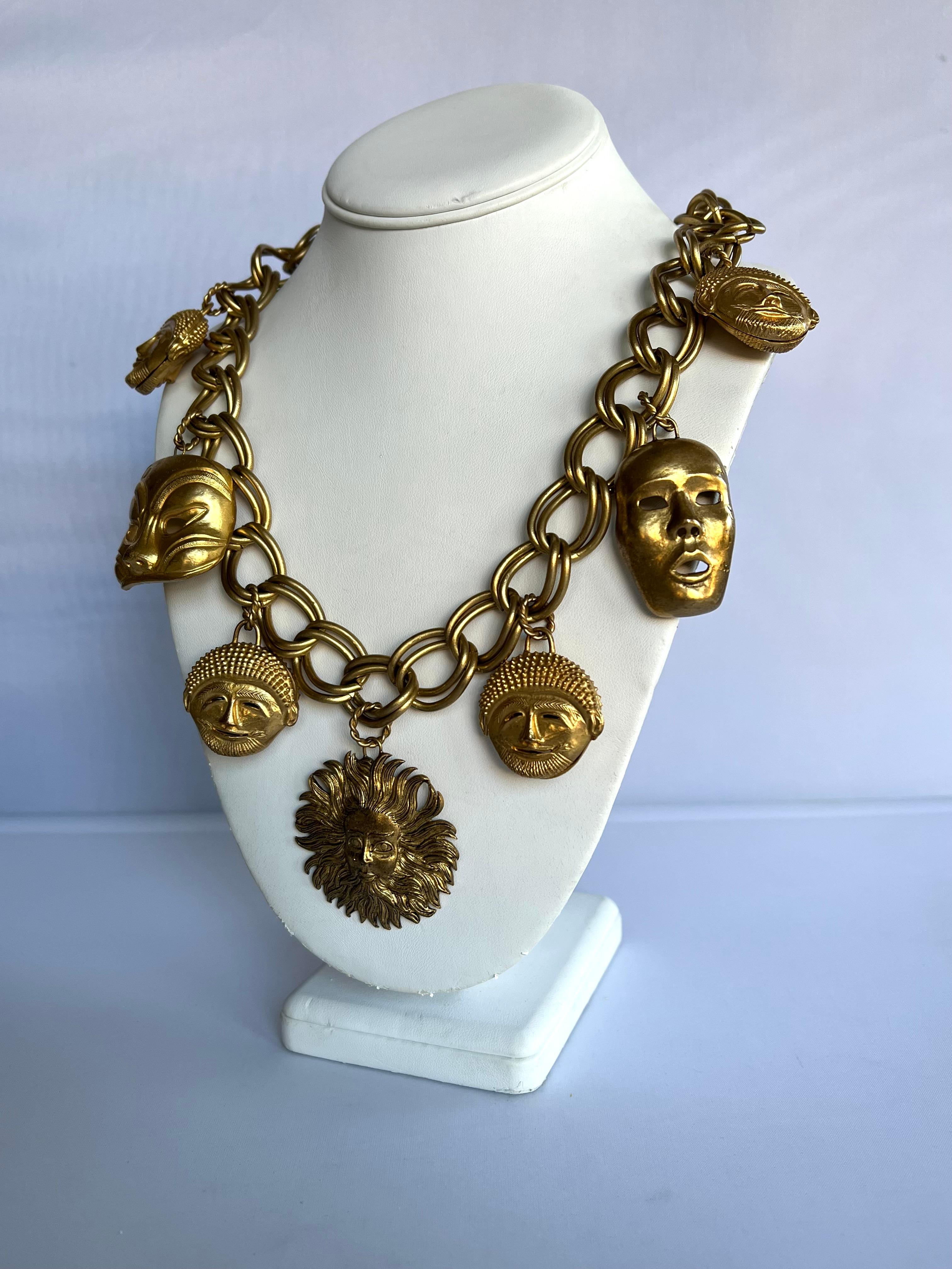Artisan Isabel Canovas Vintage Gilt Mask Charm Necklace
