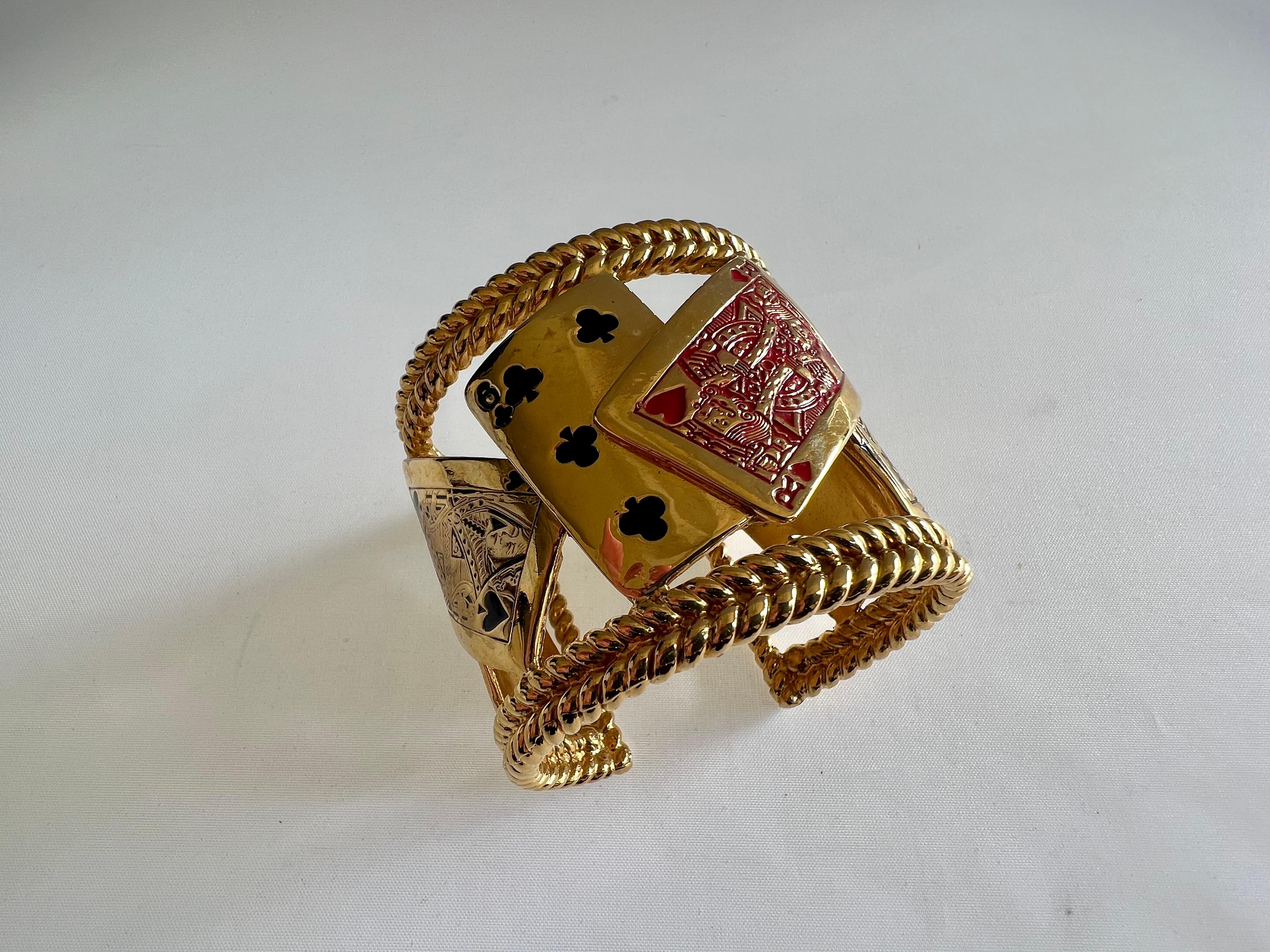 Isabel Canovas Vintage Gilt Playing Cards Cuff Bracelet In Excellent Condition In Palm Springs, CA