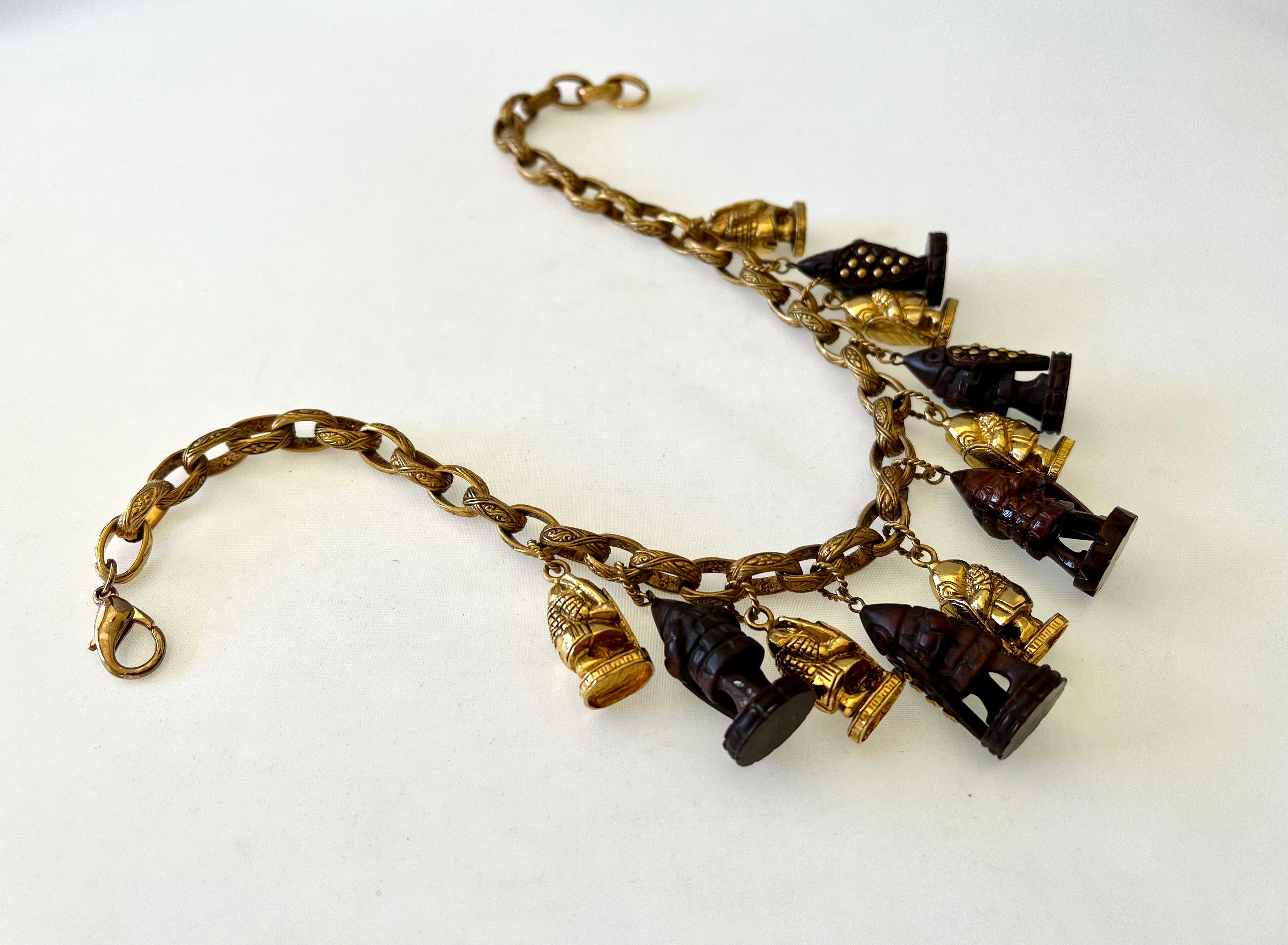 Isabel Canovas Vintage Gilt Warrior Charm Necklace  In Excellent Condition In Palm Springs, CA