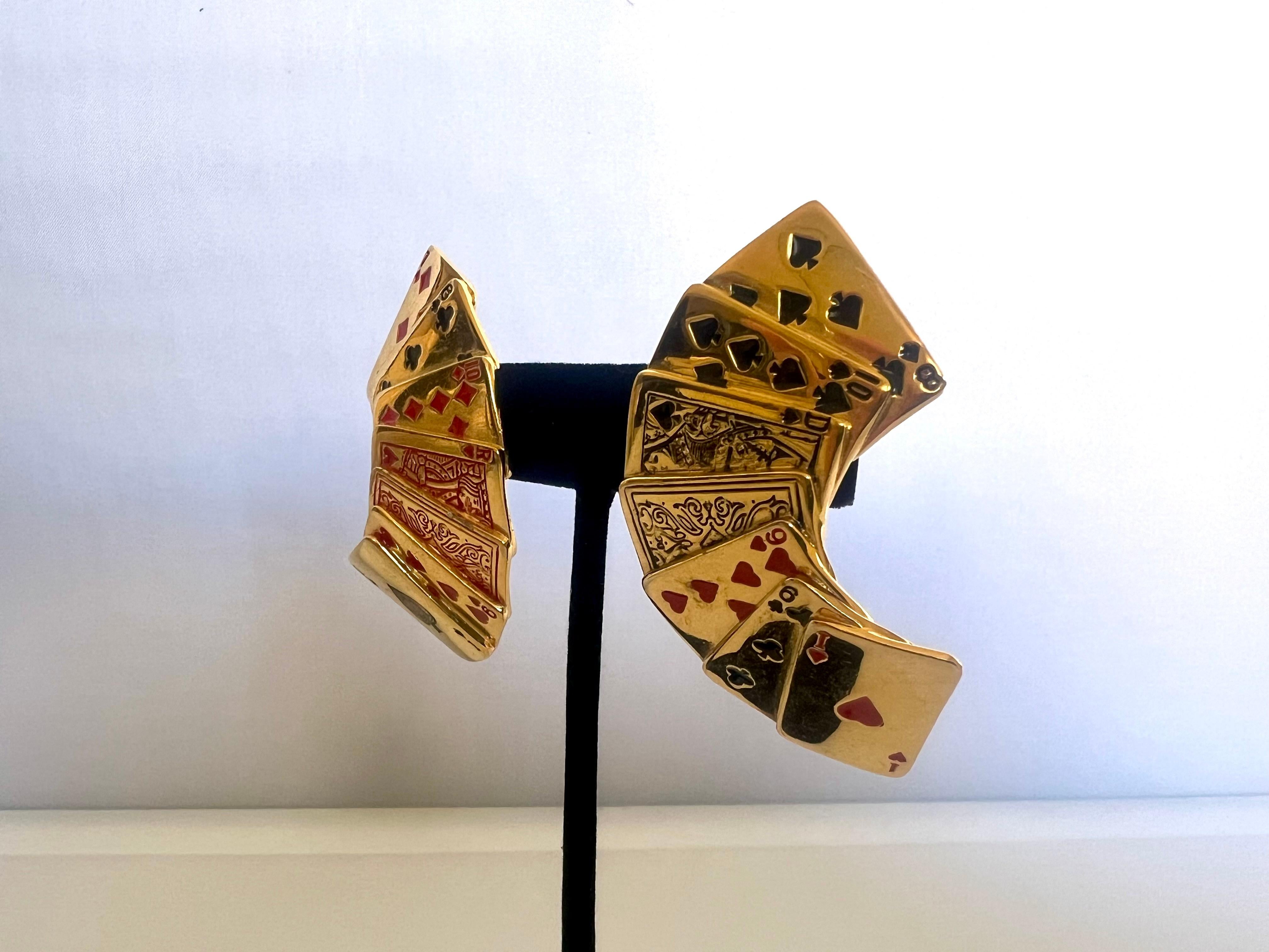 Isabel Canovas - Boucles d'oreilles cartes à jouer vintage  Excellent état - En vente à Palm Springs, CA