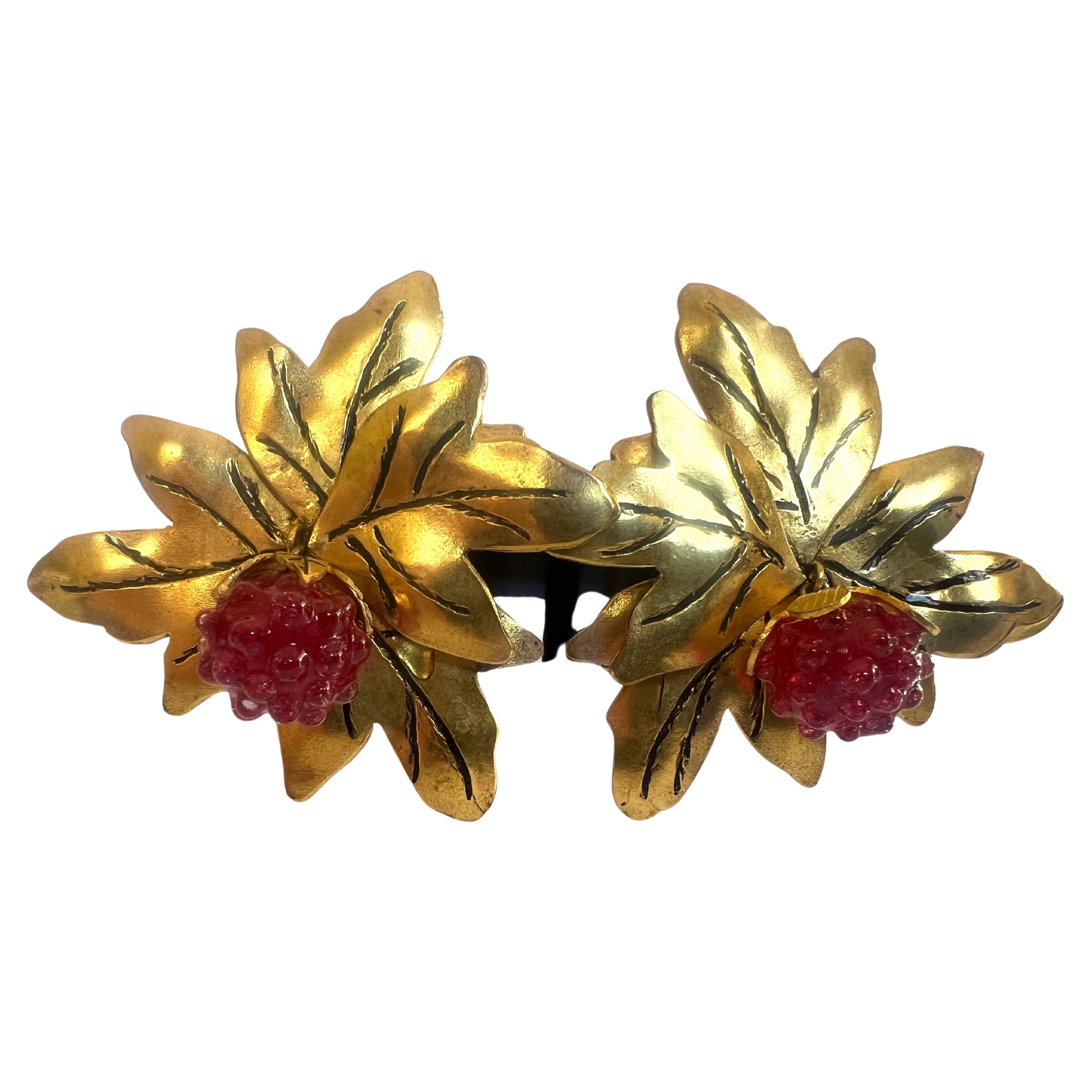 Isabel Canovas Vintage Red Berry Gilt Earrings 