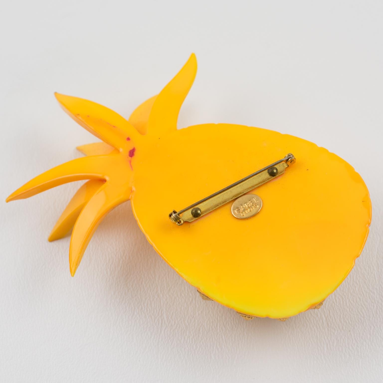 Isabel Canovas Yellow Pineapple Resin Pin Brooch In Excellent Condition For Sale In Atlanta, GA