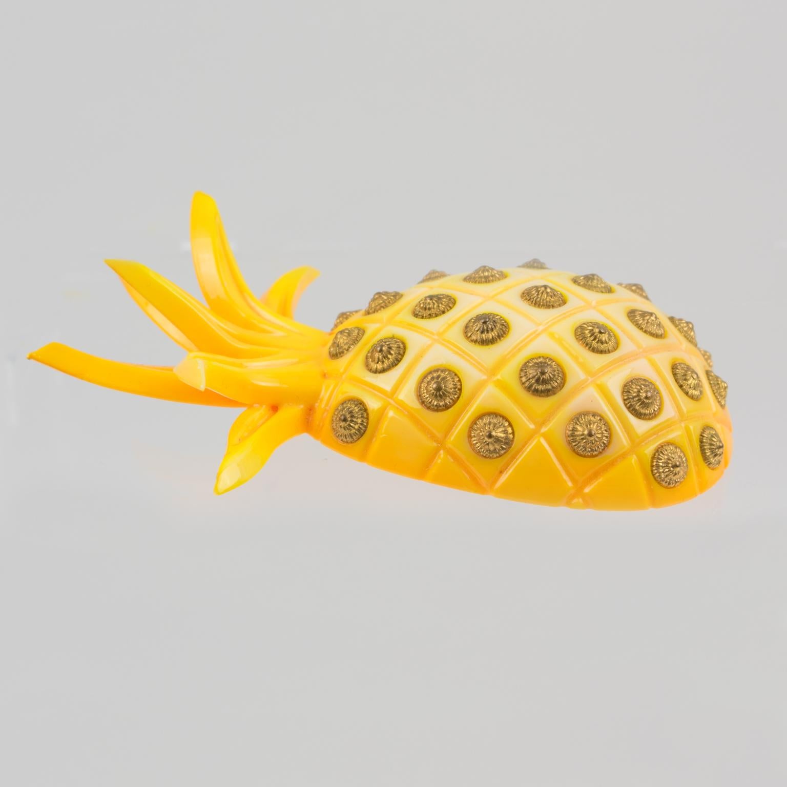 Isabel Canovas Yellow Pineapple Resin Pin Brooch For Sale 1