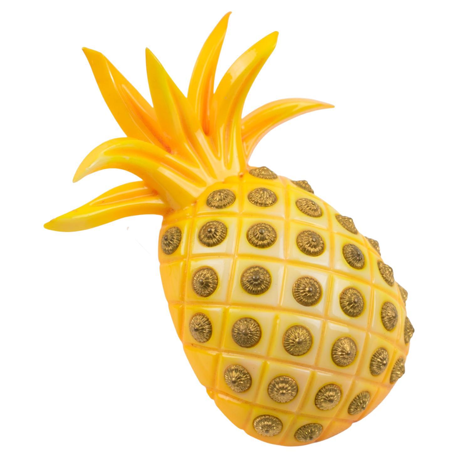 Isabel Canovas Yellow Pineapple Resin Pin Brooch For Sale