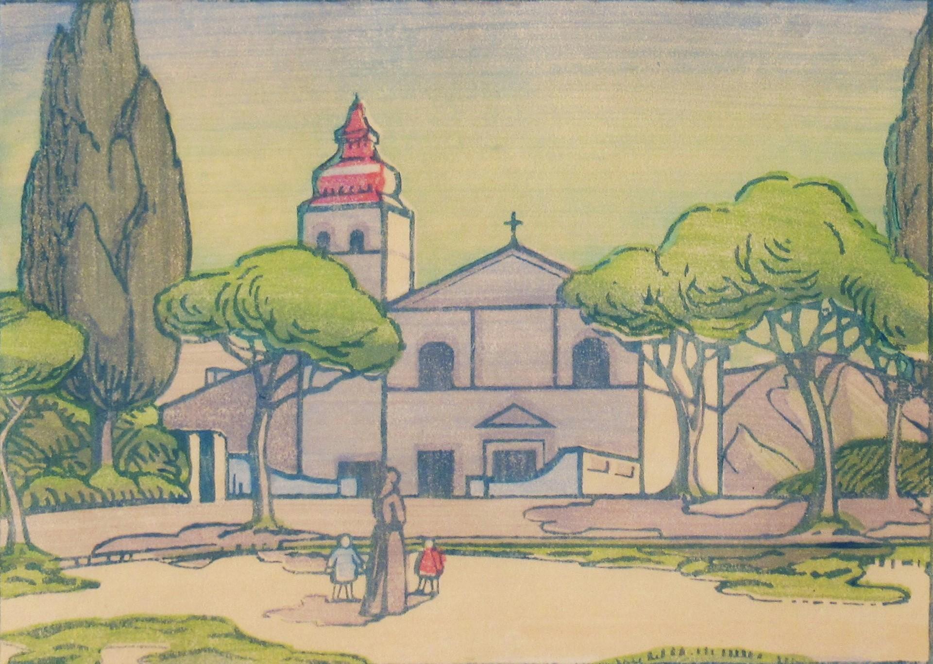 Kirche von Mandraikina, Korfu – Print von Isabel De Bohun Lockyer