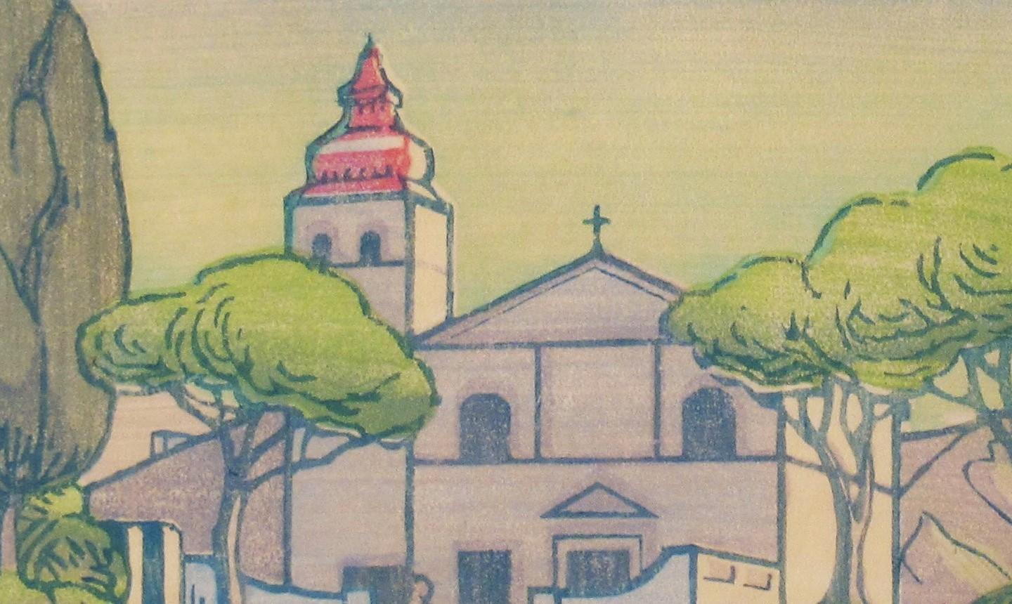 Kirche von Mandraikina, Korfu (Realismus), Print, von Isabel De Bohun Lockyer