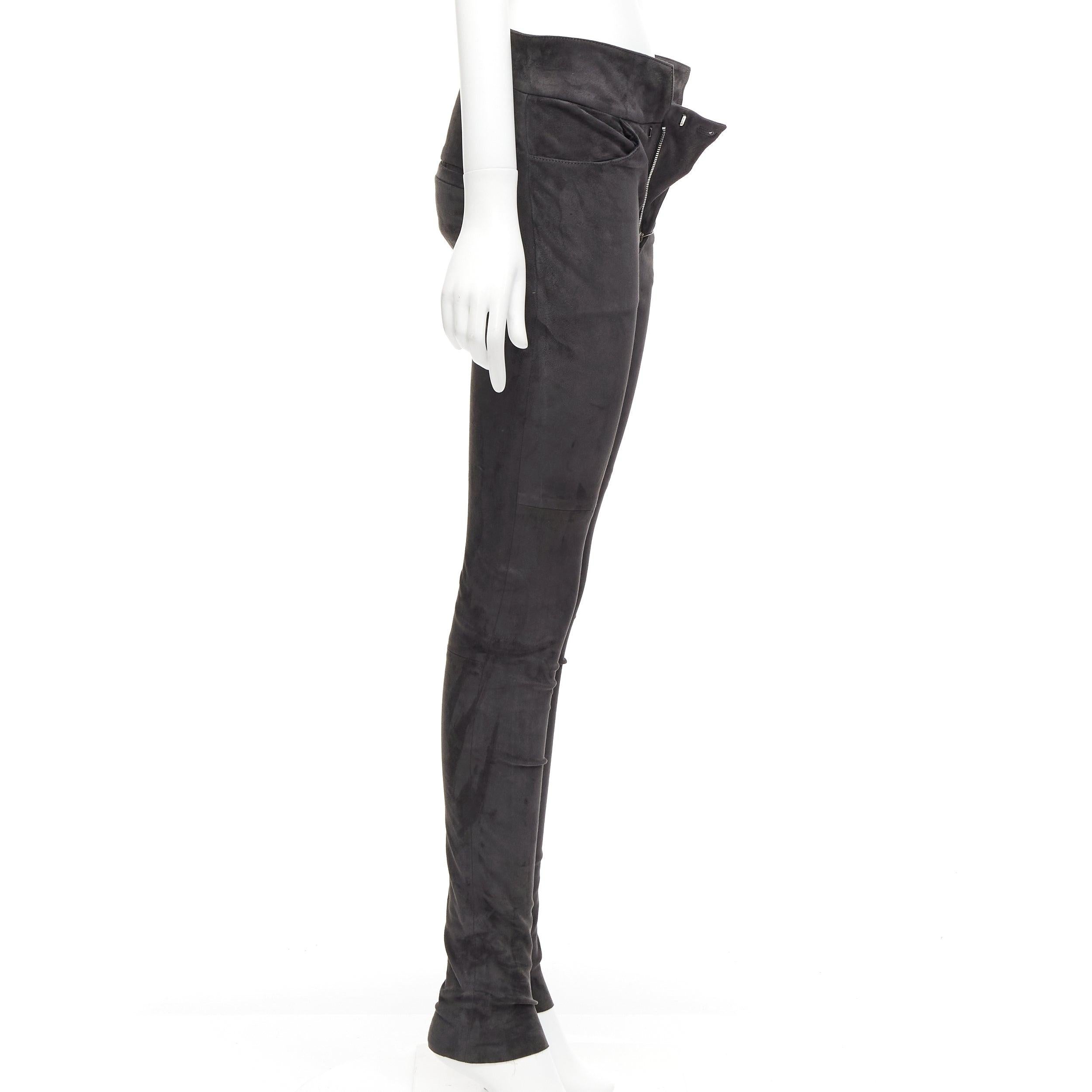 Black ISABEL MARANT 100% lambskin suede leather grey high waisted skinny pants FR36 S For Sale