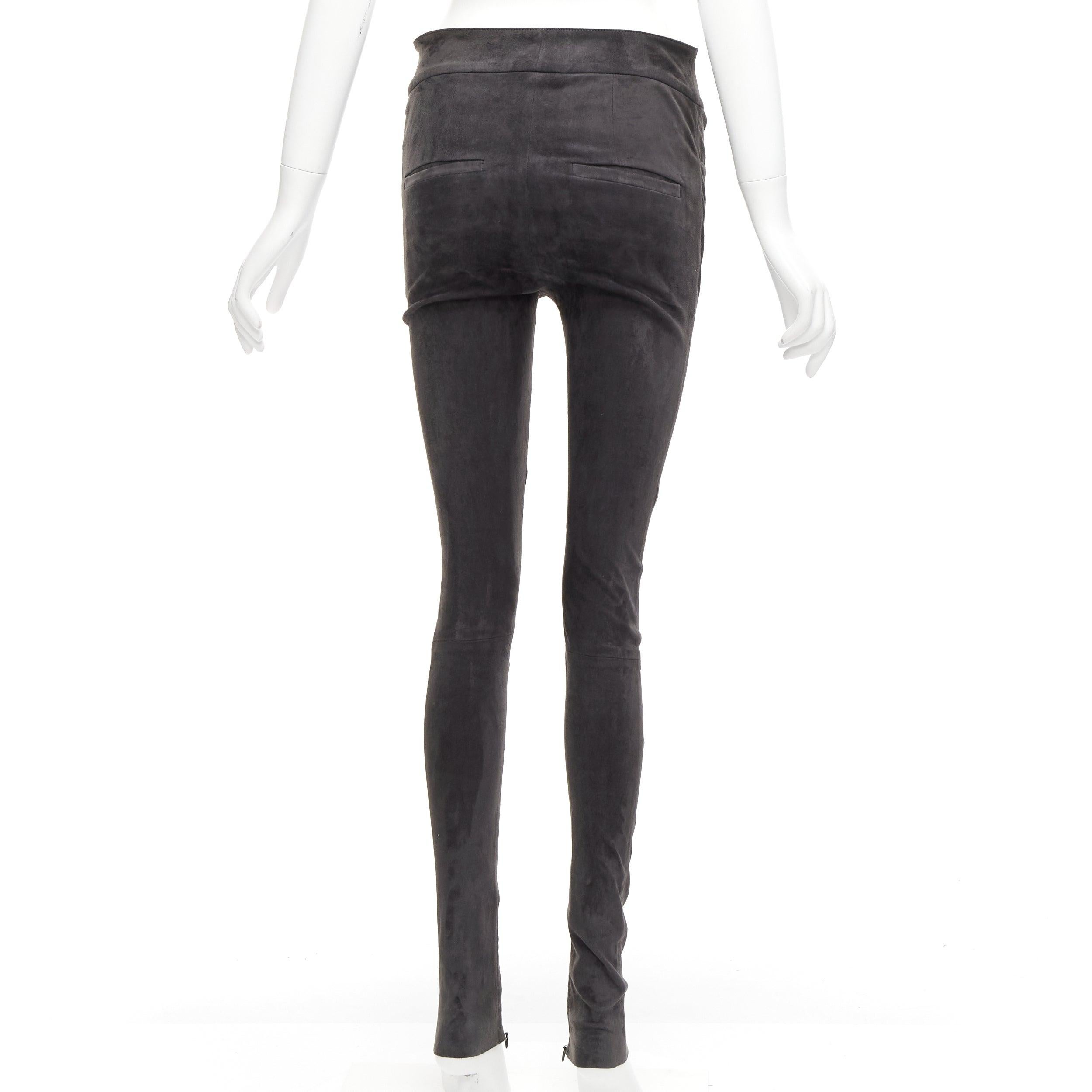 Women's ISABEL MARANT 100% lambskin suede leather grey high waisted skinny pants FR36 S For Sale