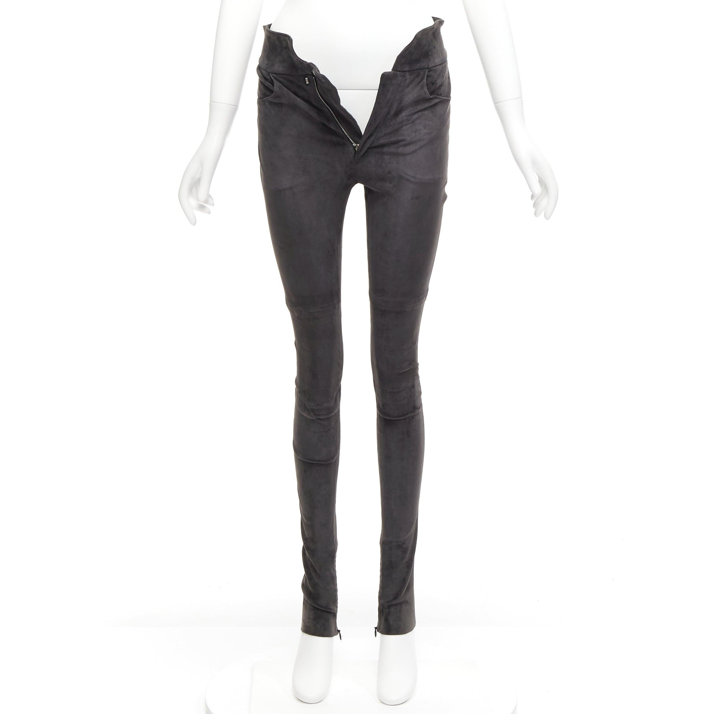 ISABEL MARANT 100% lambskin suede leather grey high waisted skinny pants FR36 S For Sale 5